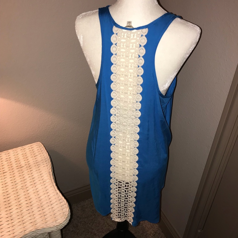 Lily White Blue High Low Crochet Top