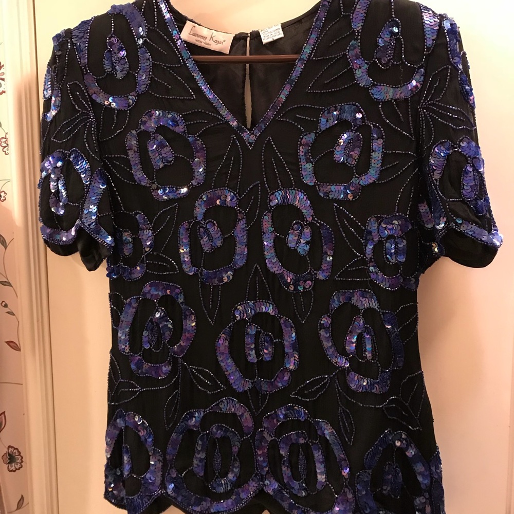 Lawrence Kazan Small blue sequin encrusted blouse