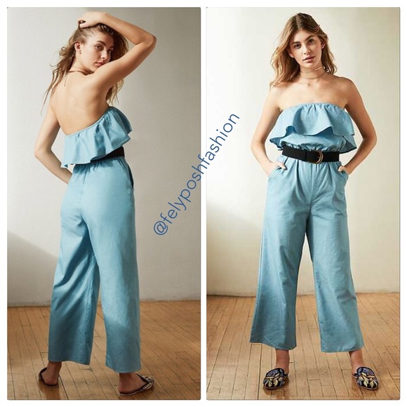 Lucca Couture Strapless Chambray Jumpsuit - Picture 2 of 6