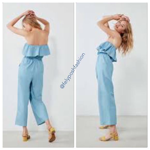 Lucca Couture Strapless Chambray Jumpsuit - Picture 3 of 6