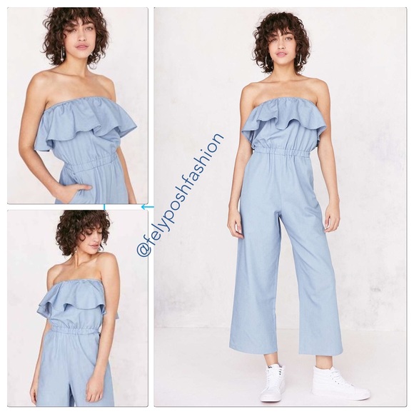 Lucca Couture Strapless Chambray Jumpsuit - Picture 4 of 6