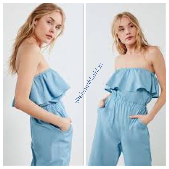 Lucca Couture Strapless Chambray Jumpsuit - Picture 5 of 6
