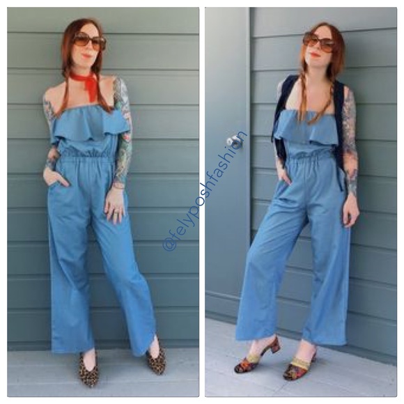 Lucca Couture Strapless Chambray Jumpsuit - Picture 6 of 6