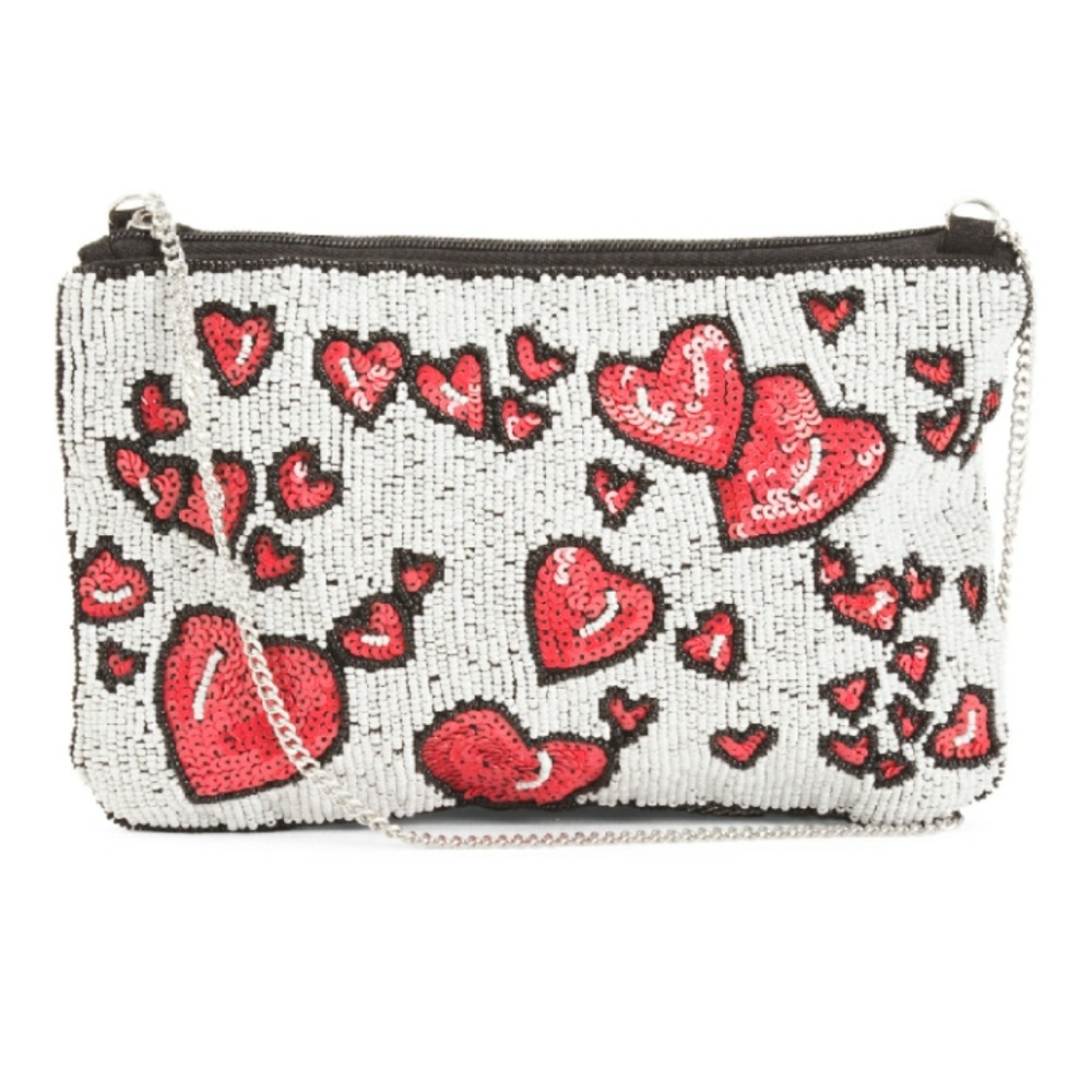 Heart beaded canvas crossbody