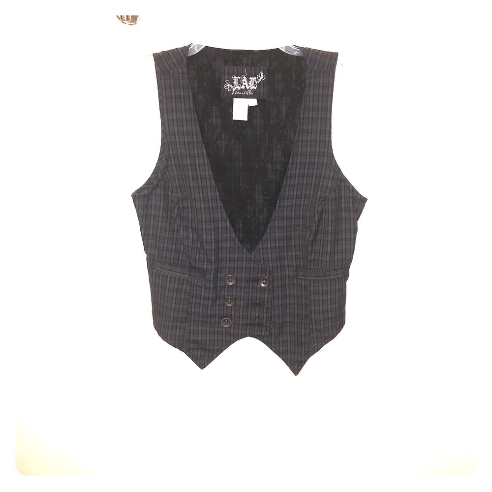 Black and gray plaid print waistcoat