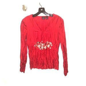 Red crushed Silk embroidered top