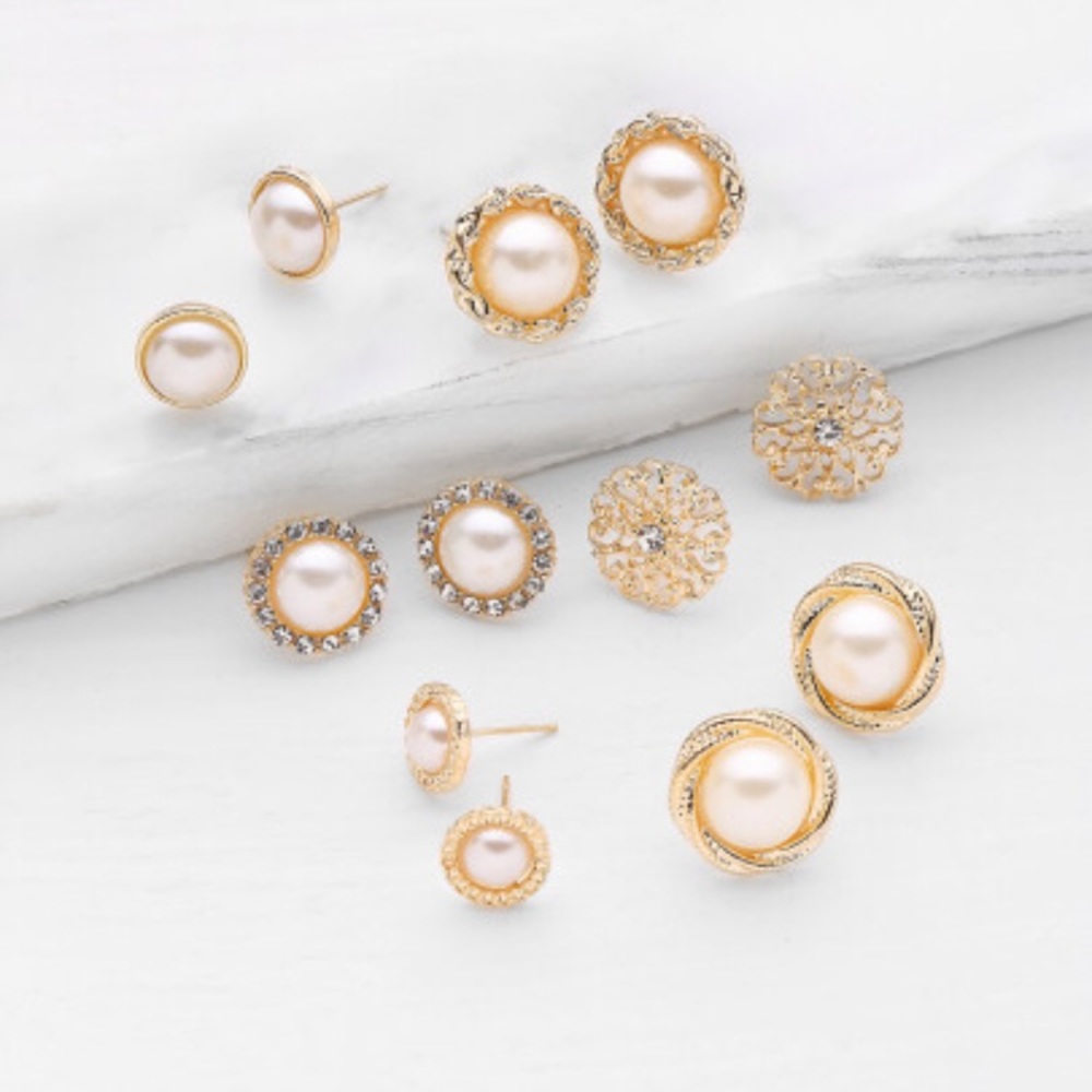 Faux Pearl And Rhinestone Design Stud Earring Set