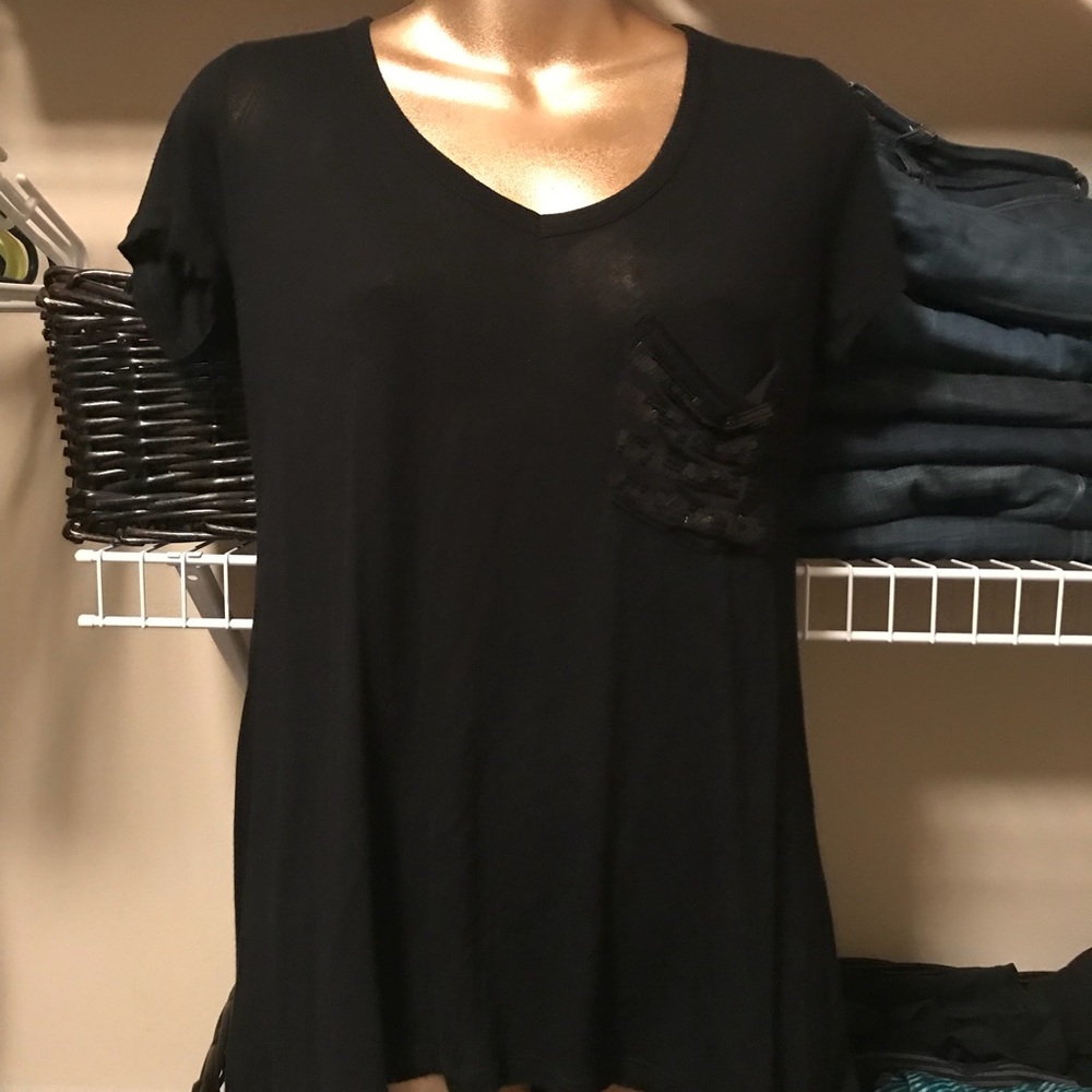 GAP black tissue weight Tee with sequin pocket