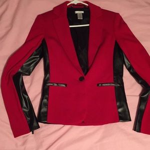 Cache red blazer with leather trim