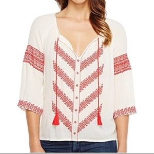 Lucky Brand Large Chevron Embroidered Peasant Top