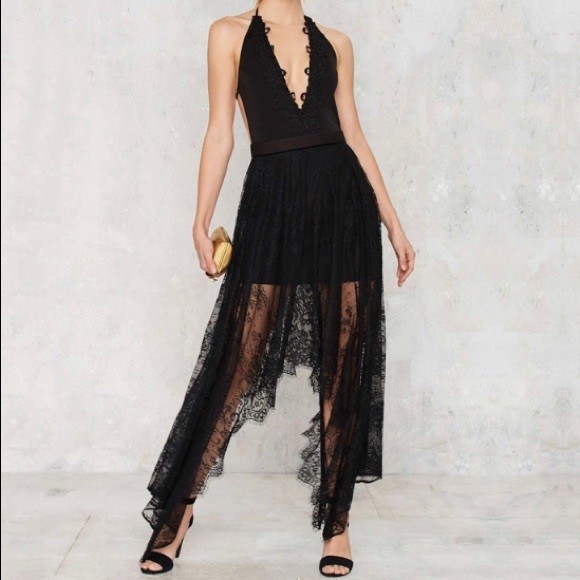 Hi low lace skirt floral mesh black maxi boho high - Picture 3 of 8