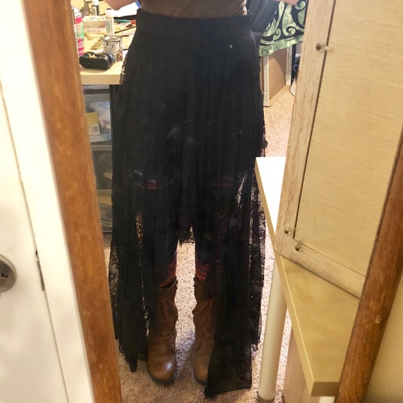 Hi low lace skirt floral mesh black maxi boho high - Picture 5 of 8