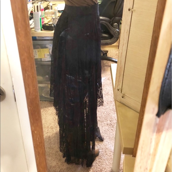Hi low lace skirt floral mesh black maxi boho high - Picture 8 of 8