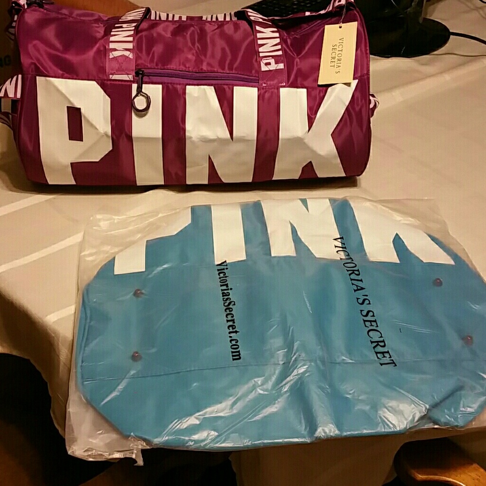 NWT PINK Duffle Bag in Ocean Blue Sateen