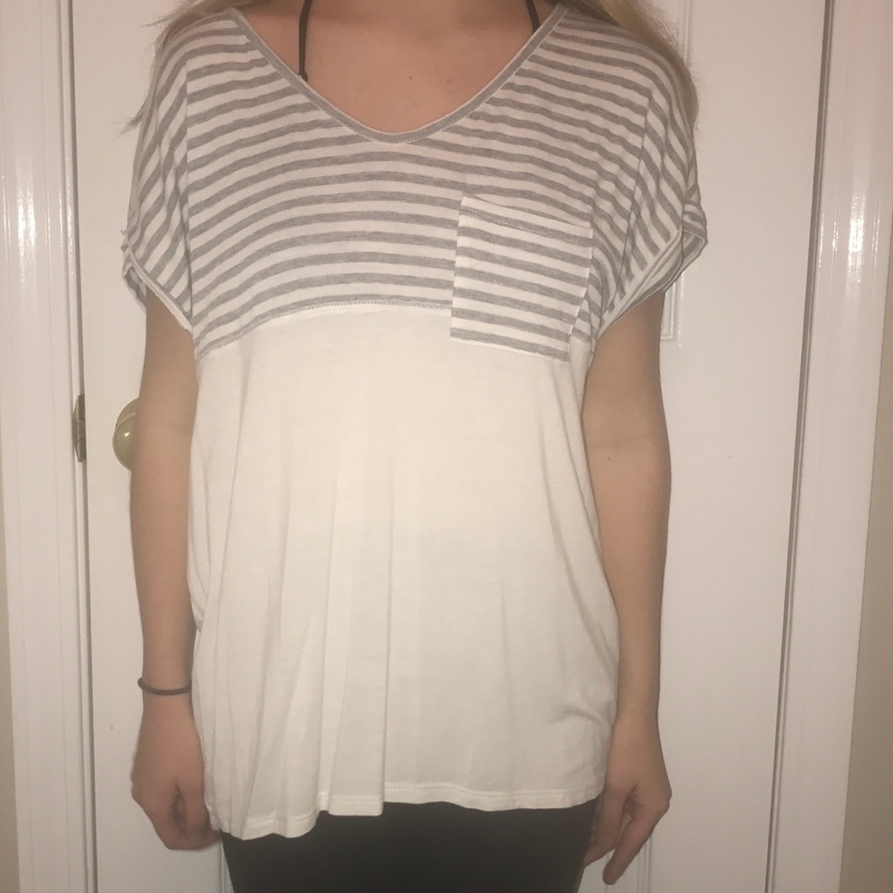 Boutique Grey/White Stripped Tee