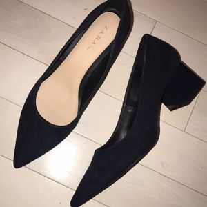 Navy Suede Block Heels