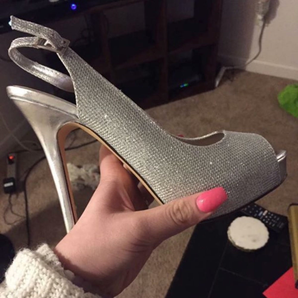 Silver Slingback Open Toe High Heels