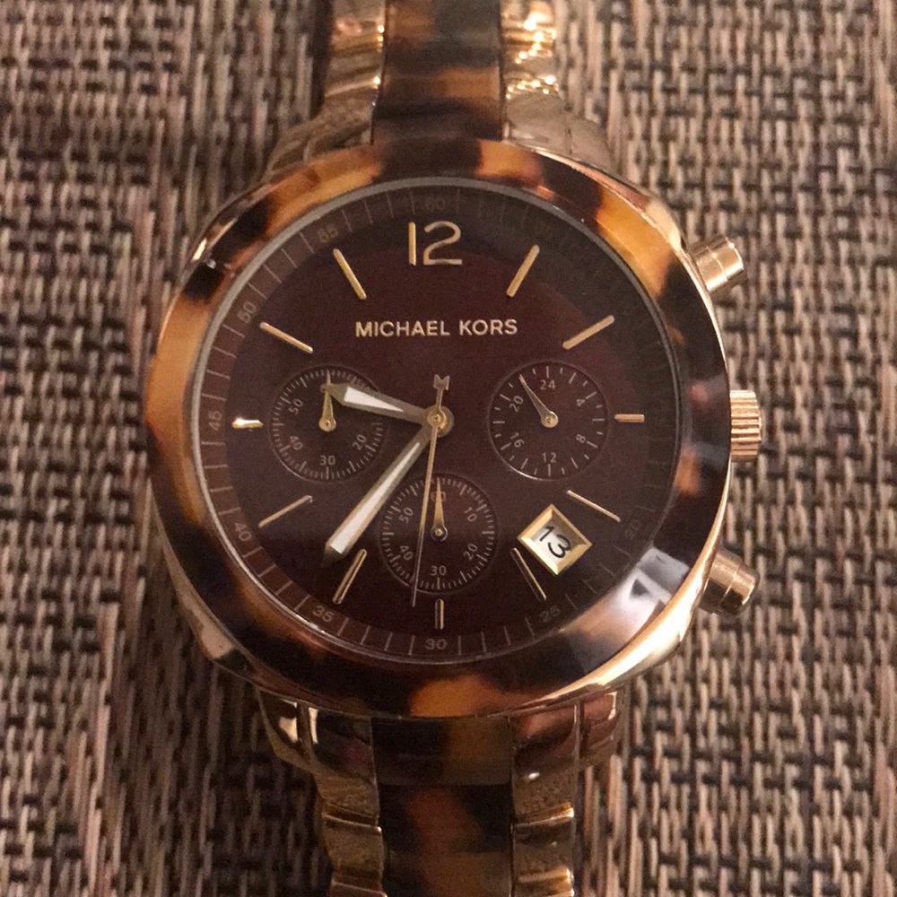 Michael Kors Tortoise Acetate Gold watch.