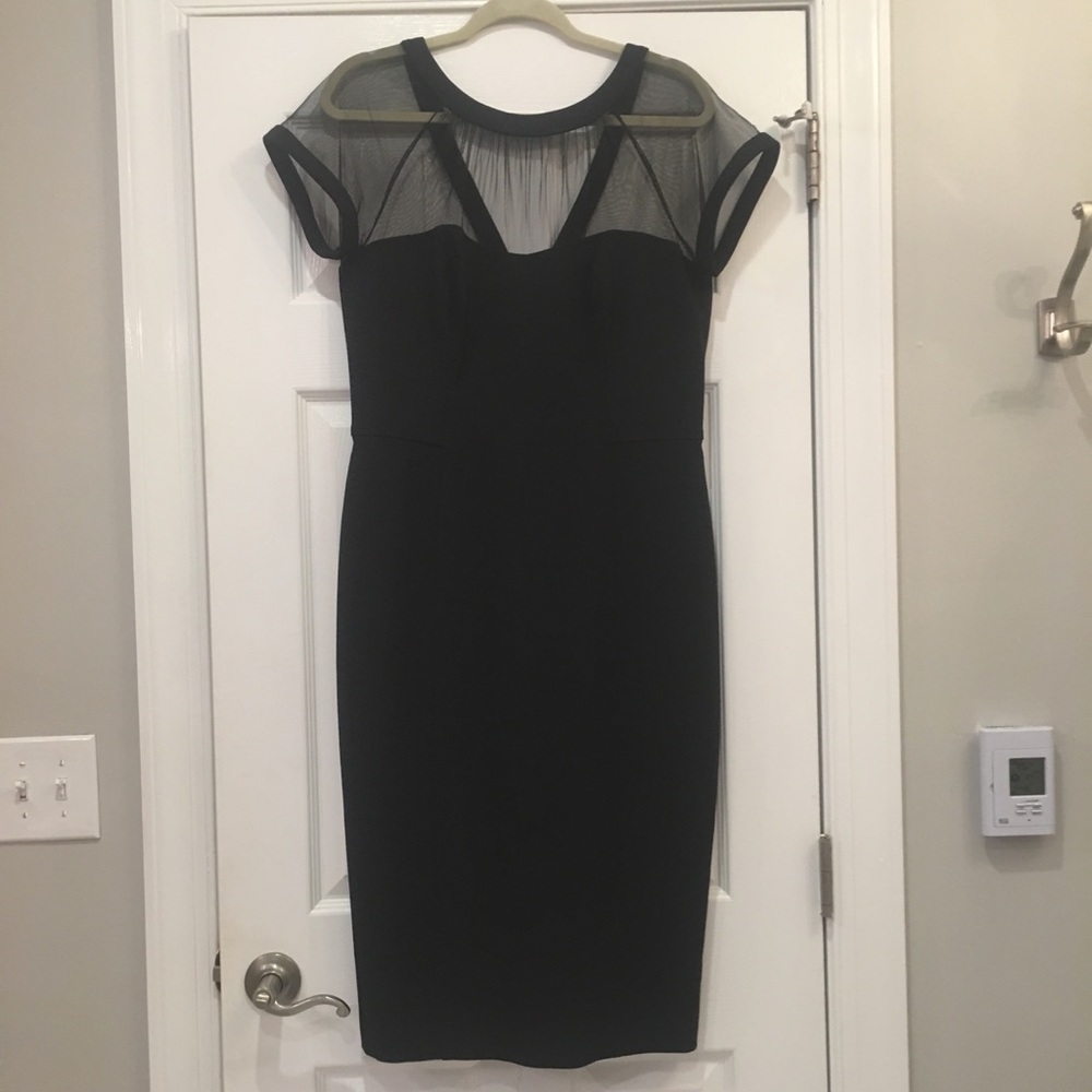 Black Illusion Neck Crepe Dress