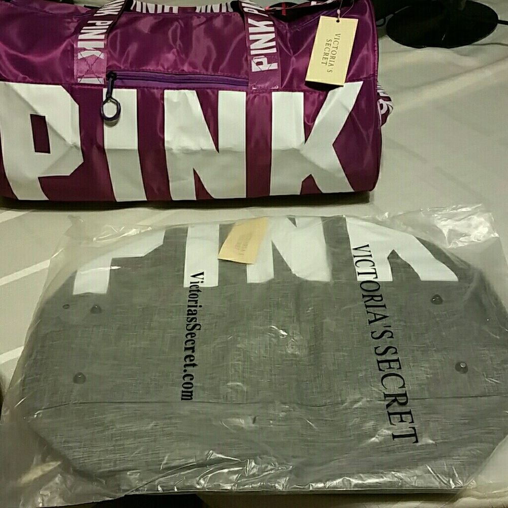 NWT PINK Duffle Bag in Light Gray