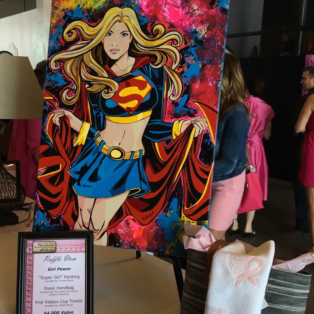 Breast cancer “super girl” painting pink luncheon