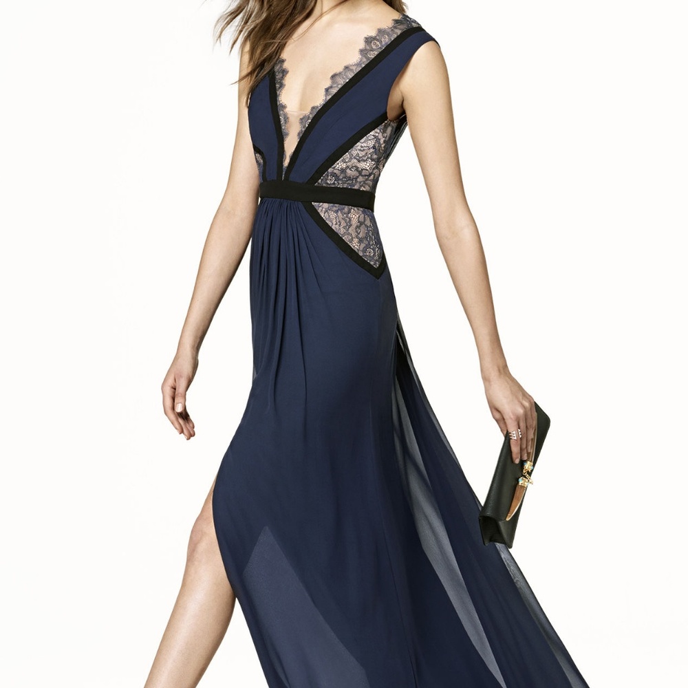 BCBG MAXAZRIA Klarissa Lace-blocked Gown in Navy