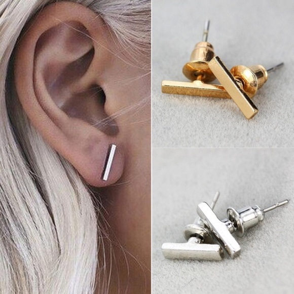Kathrono Jewelry - ⭐️ Awesome Minimalist line bar stud earrings available in gold or silver ⭐️