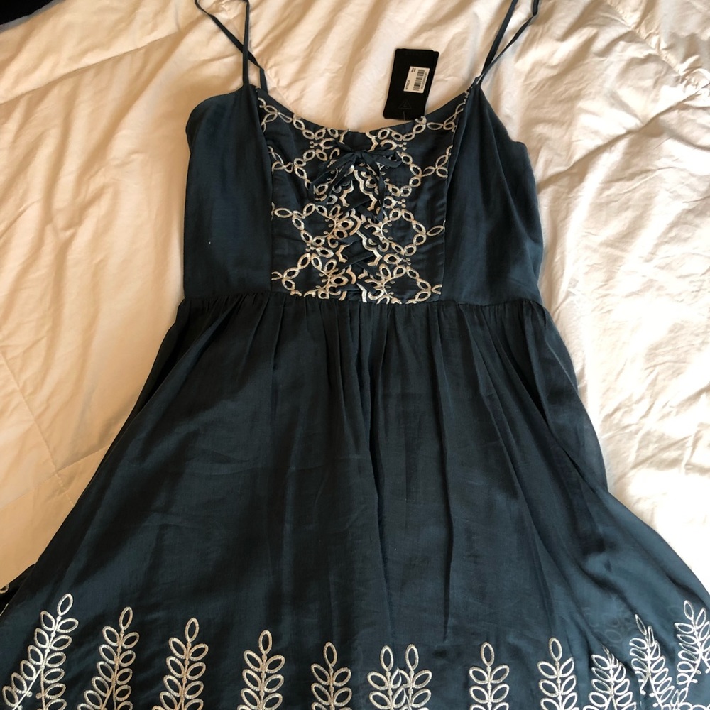 Guess light navy and cream lace trim dress
