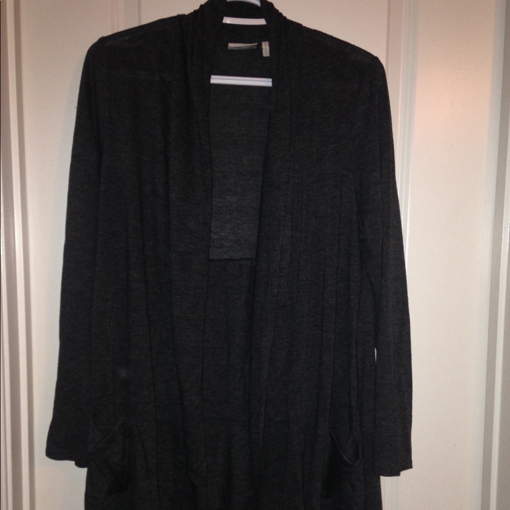 LOGO Sweater Knit Draped Cardigan w/ Ruffle Back