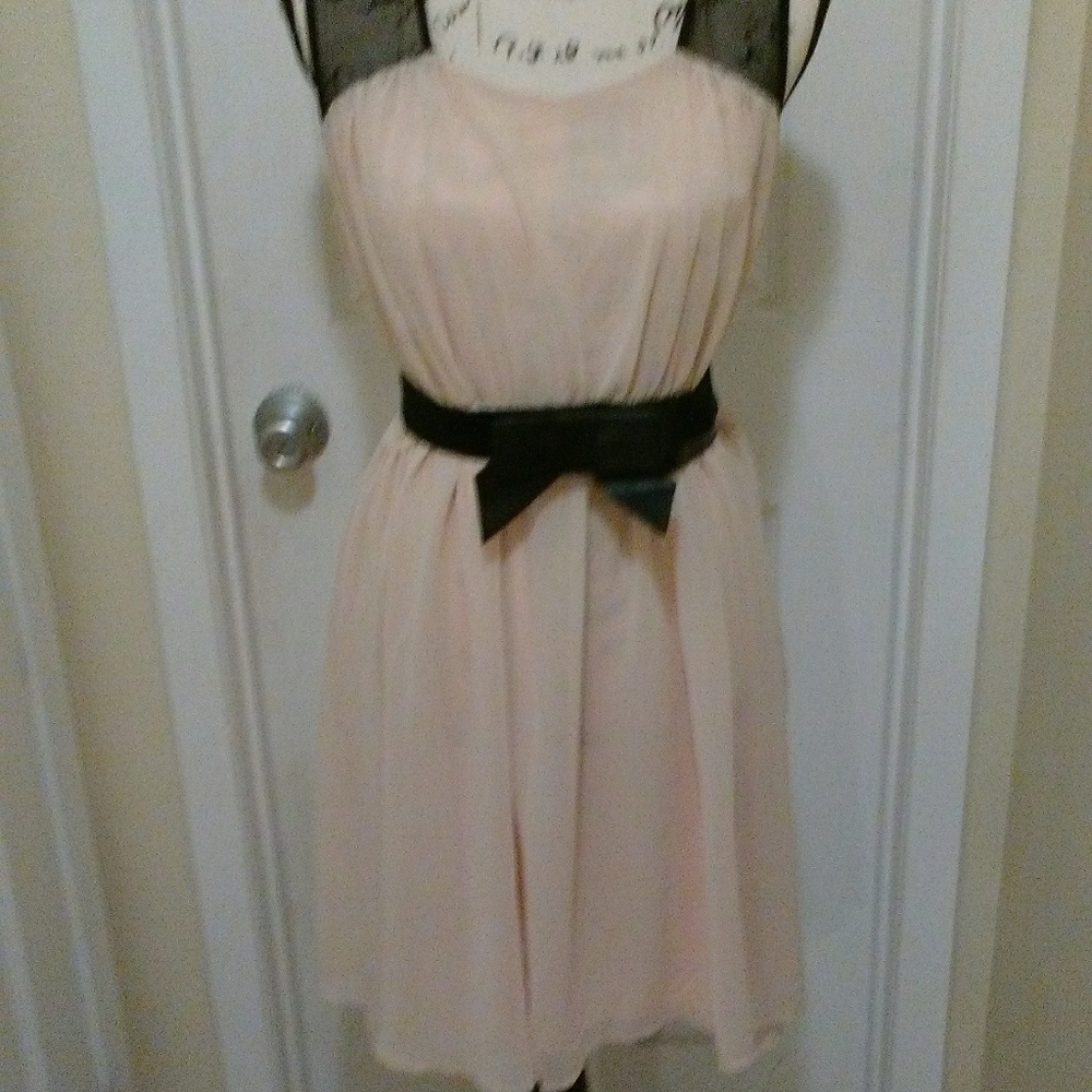 Angie blush and black sheer cocktail dress