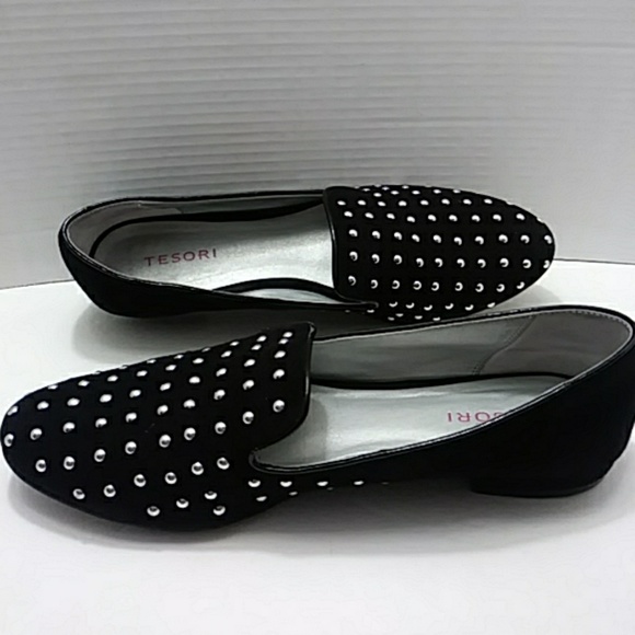 Tesori Shoes - Tesori black suede flats with studs