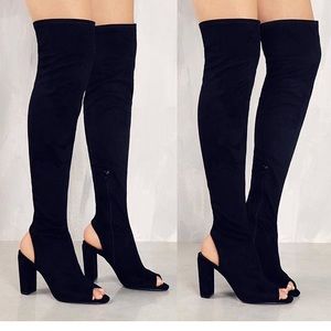 Open Toe Knee High Boots (Nude) NEW