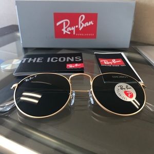Rayban round metal gold black polarized sunglasses