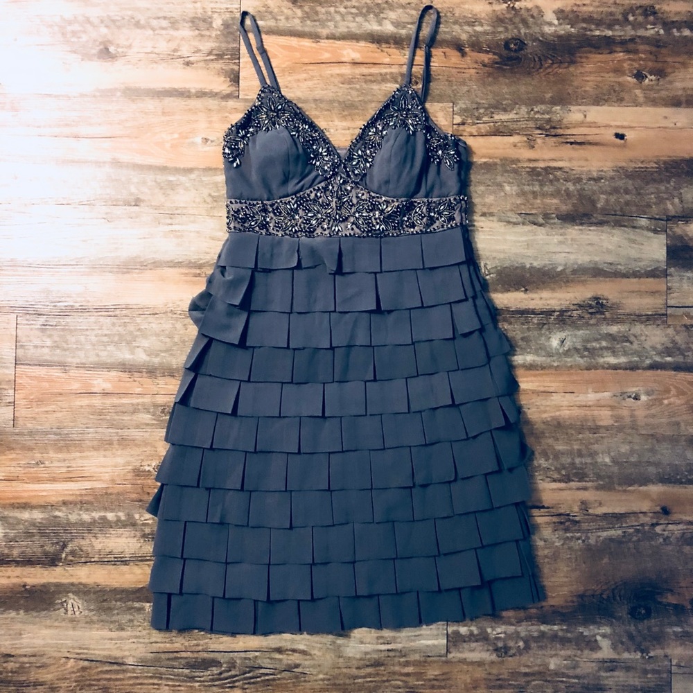 ⚡️NWT⚡️Sue Wong Beaded Gray Sleeveless Dress Sz 2