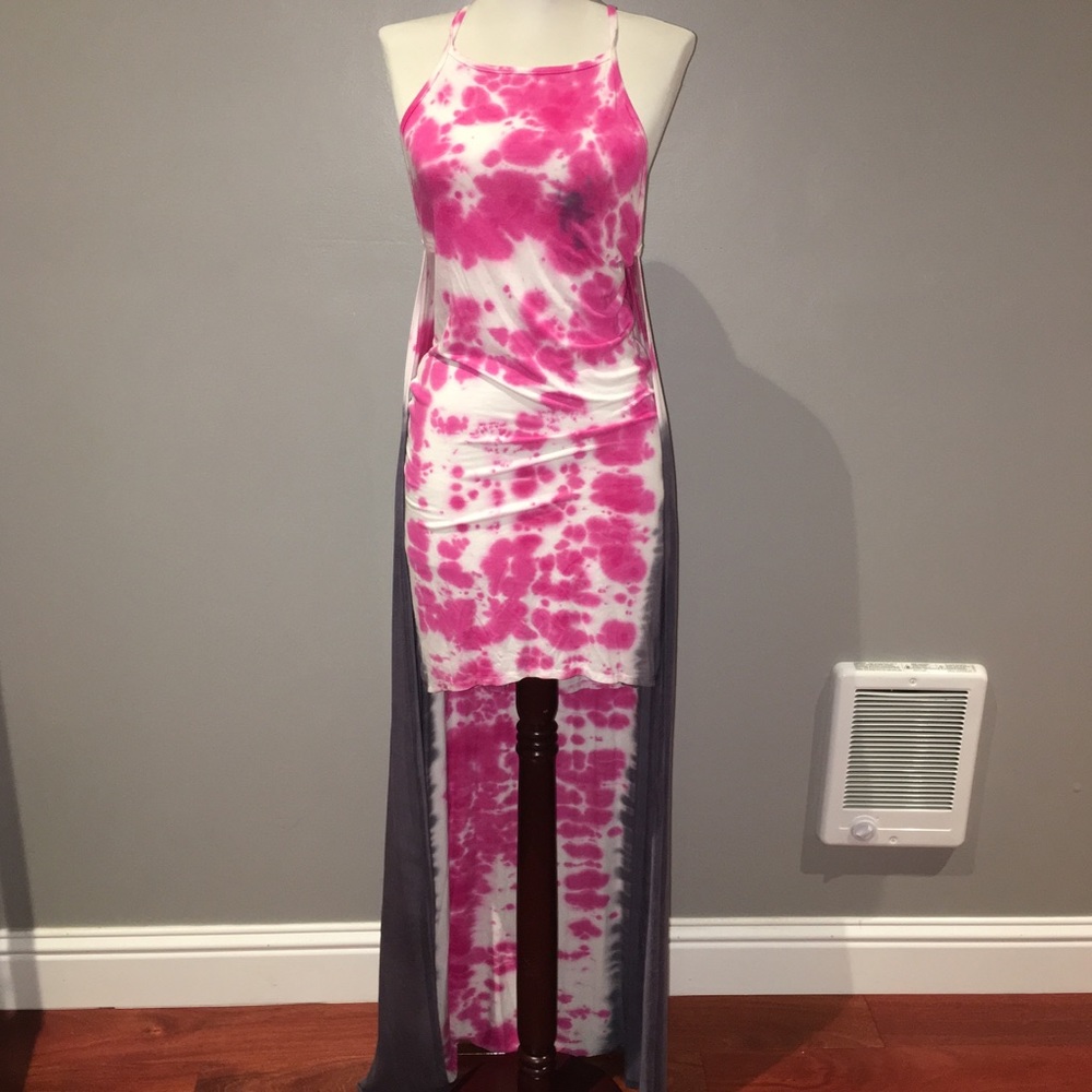 American Twist Tie Dye Mini Overlay Maxi Dress