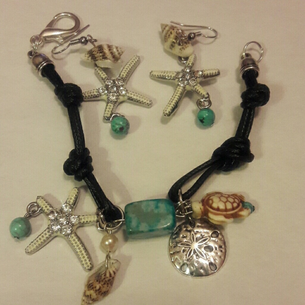 DebbBees #174  Sea Charm Bracelet and Earrings