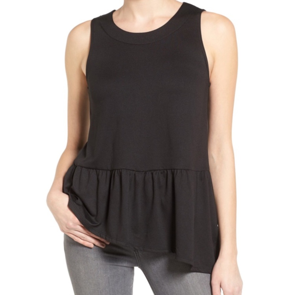 Black Asymmetric Ruffle Tank