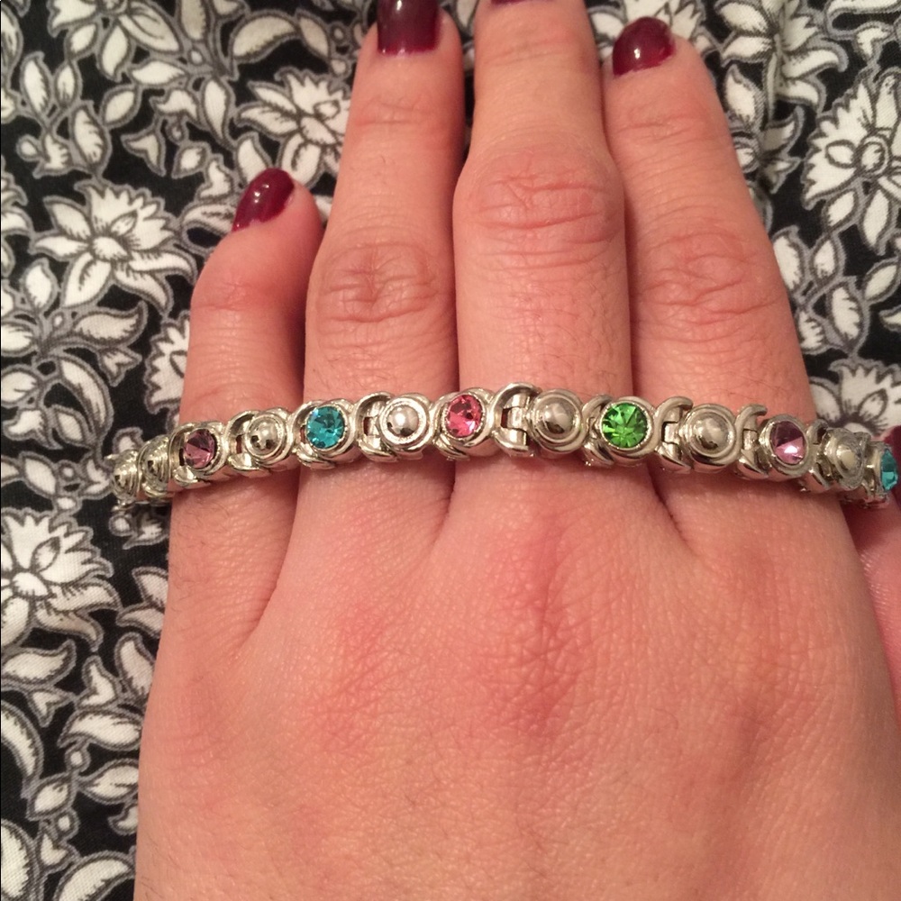 Multi color crystal and silver bracelet