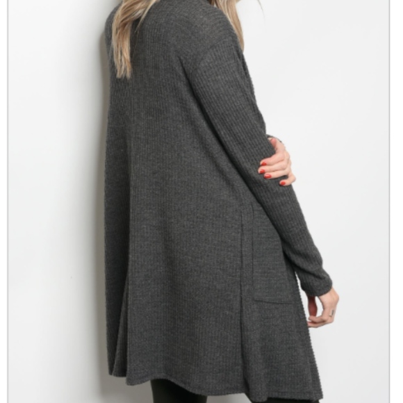 LAST 1: Soft Charcoal Open Front Cardigan - Picture 2 of 2