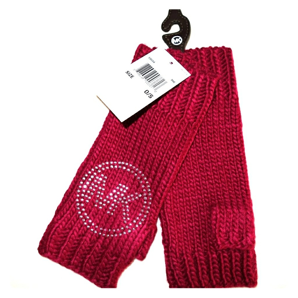 Michael Kors Raspberry Knit Fingerless Gloves NWT