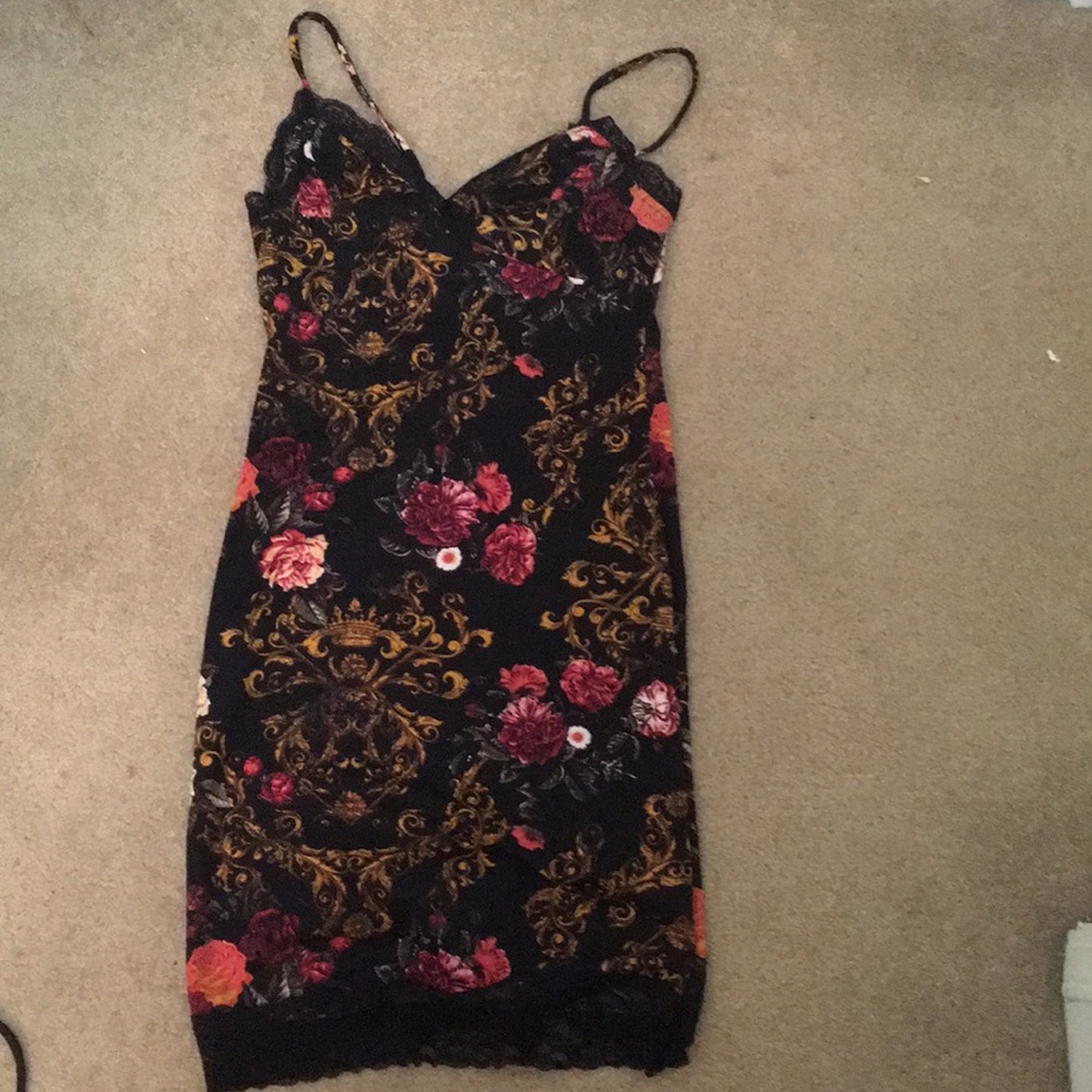Material Girl floral flower black lace dress s