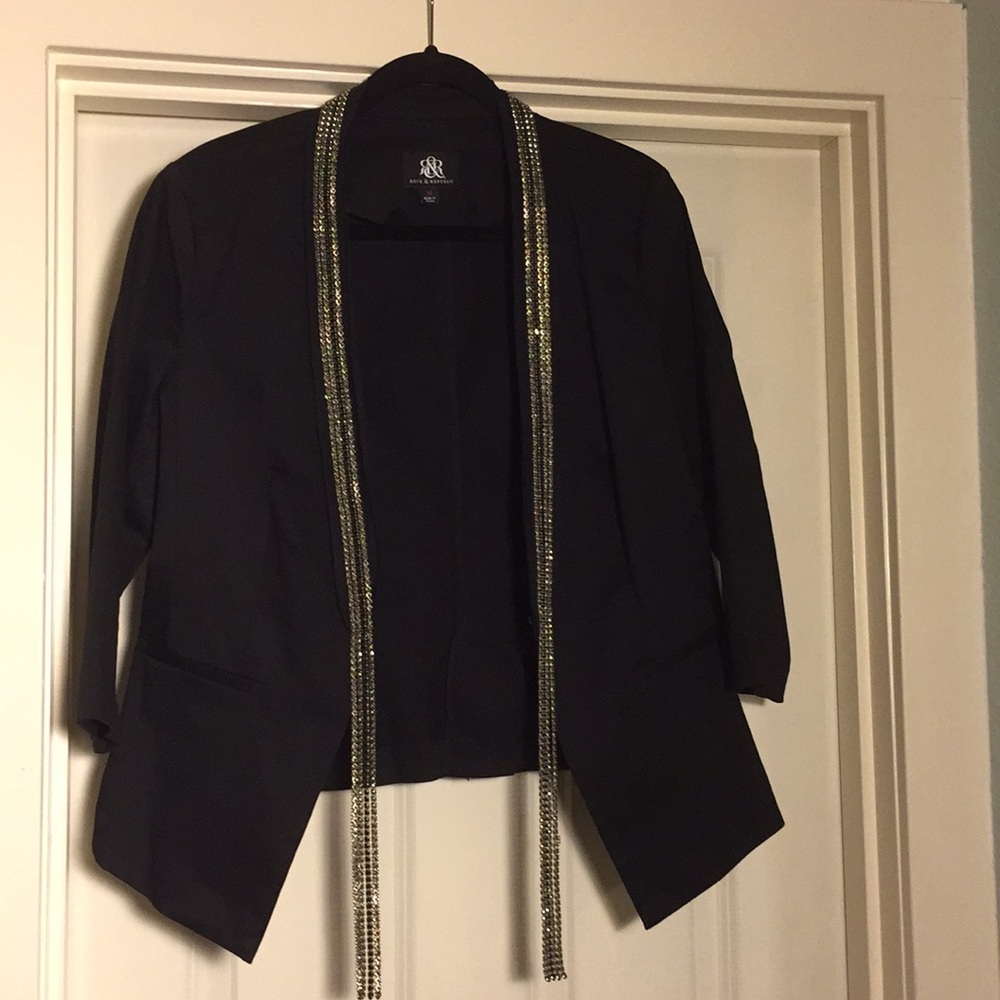 Black Blazer with Rhinestone Trim