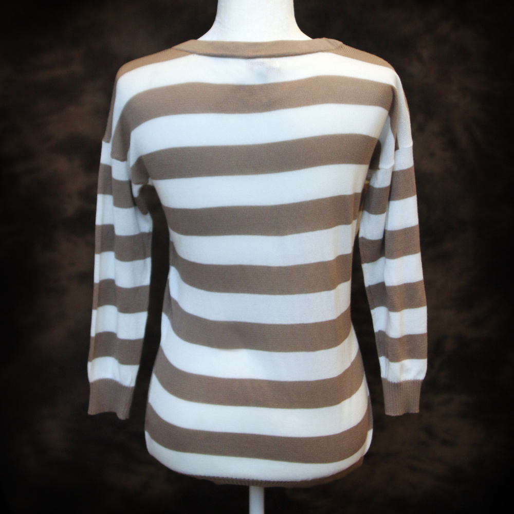 Banana Republic Striped Cotton Sweater Small Beige & Ivory - Picture 4 of 8