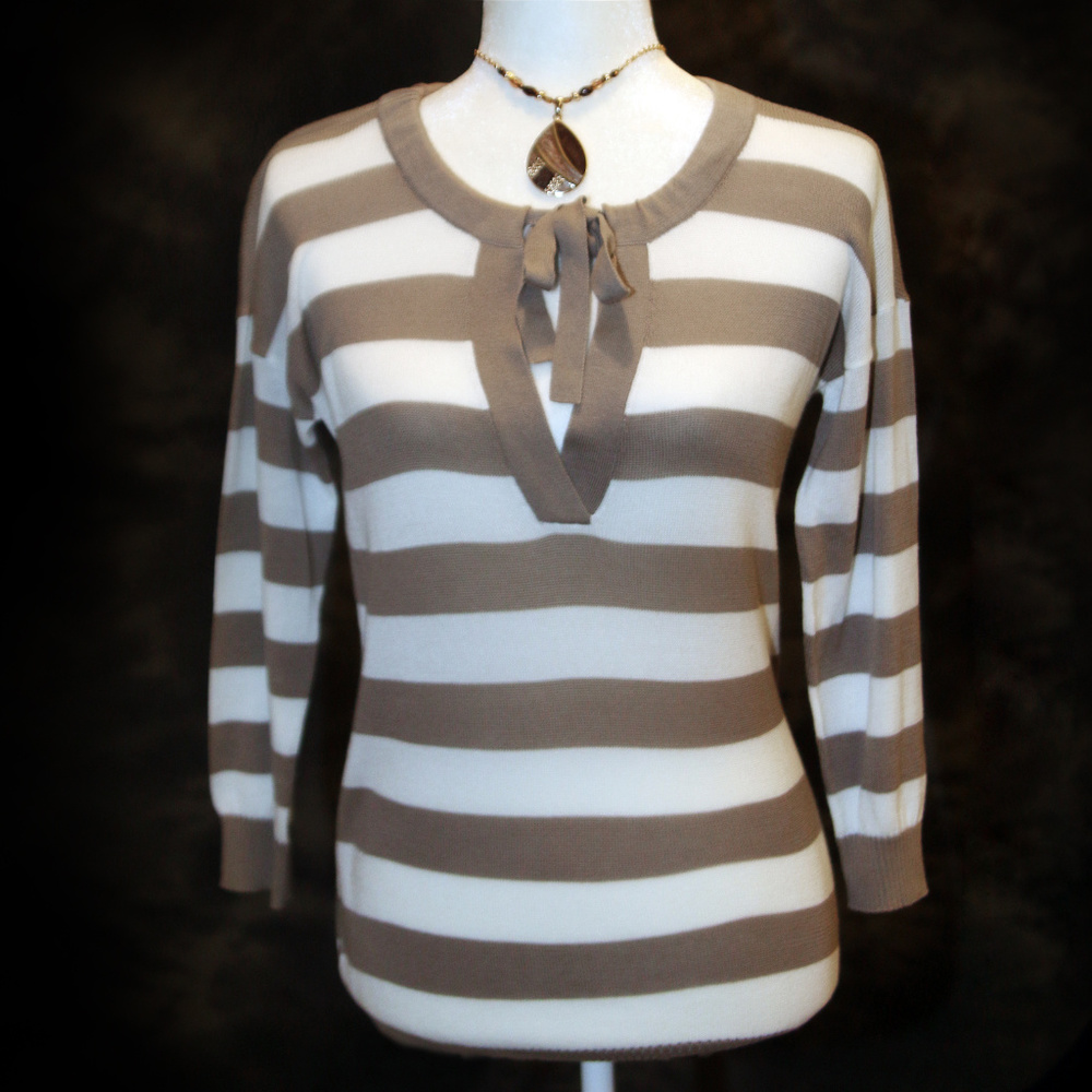 Banana Republic Striped Cotton Sweater Small Beige & Ivory - Picture 2 of 8