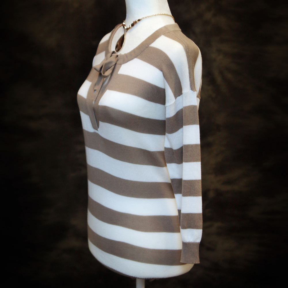 Banana Republic Striped Cotton Sweater Small Beige & Ivory - Picture 3 of 8