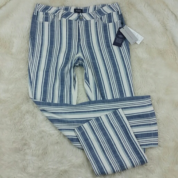 NYDJ Linen Striped Trouser Pants NWT Size 12 - Picture 2 of 8