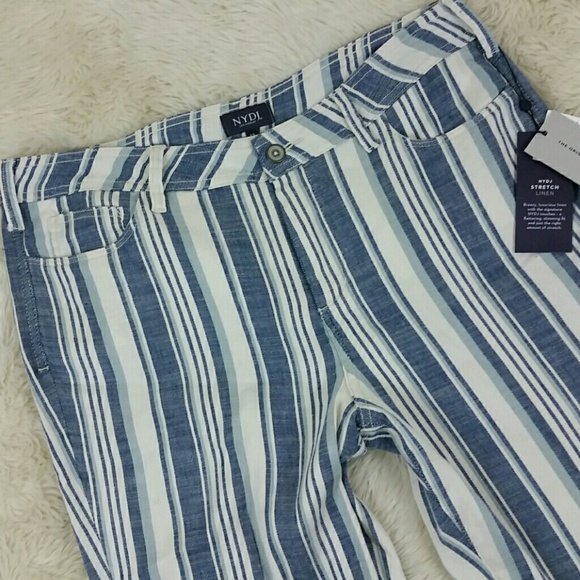 NYDJ Linen Striped Trouser Pants NWT Size 12 - Picture 3 of 8