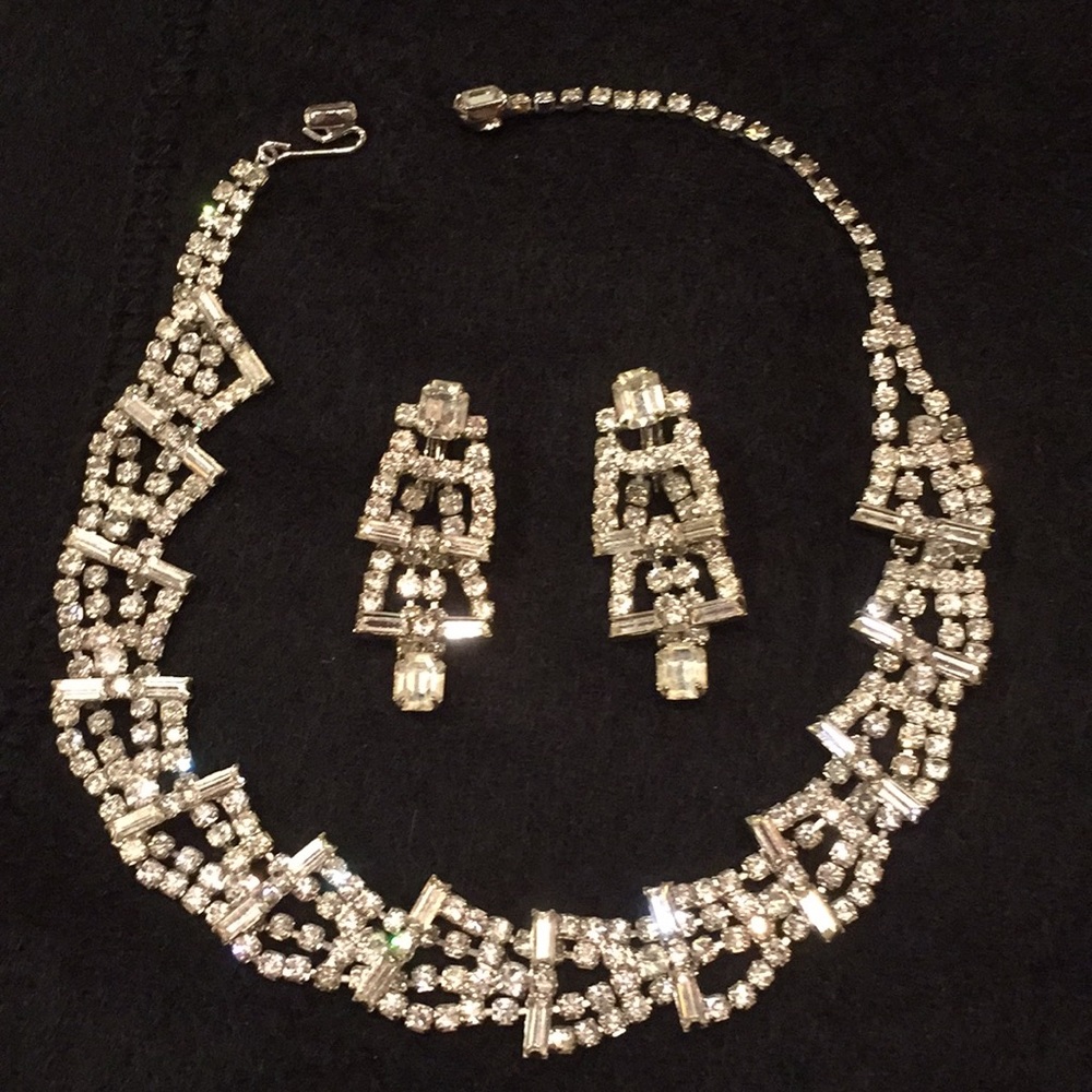 Vintage Rhinestone Choker and Earrings