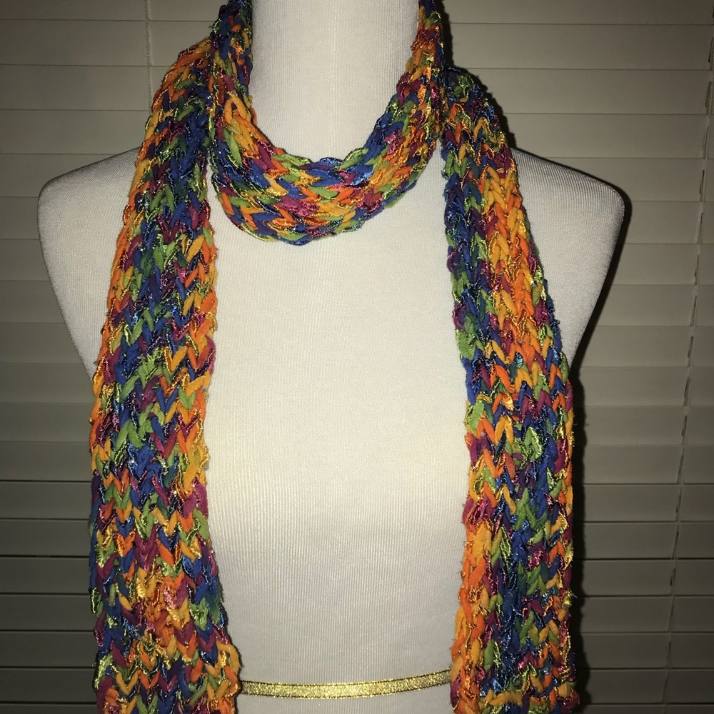 Rainbow knitted scarf