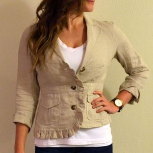 Womens Linen Blazer with Ruffle Detail
